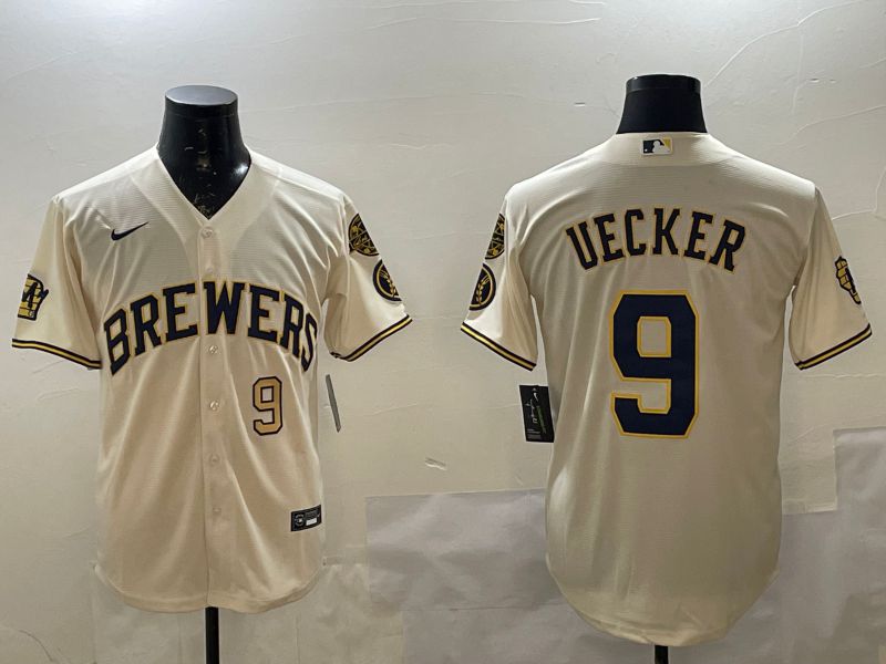 Men Milwaukee Brewers #9 Uecker Cream Game 2025 Nike MLB Jersey style 3